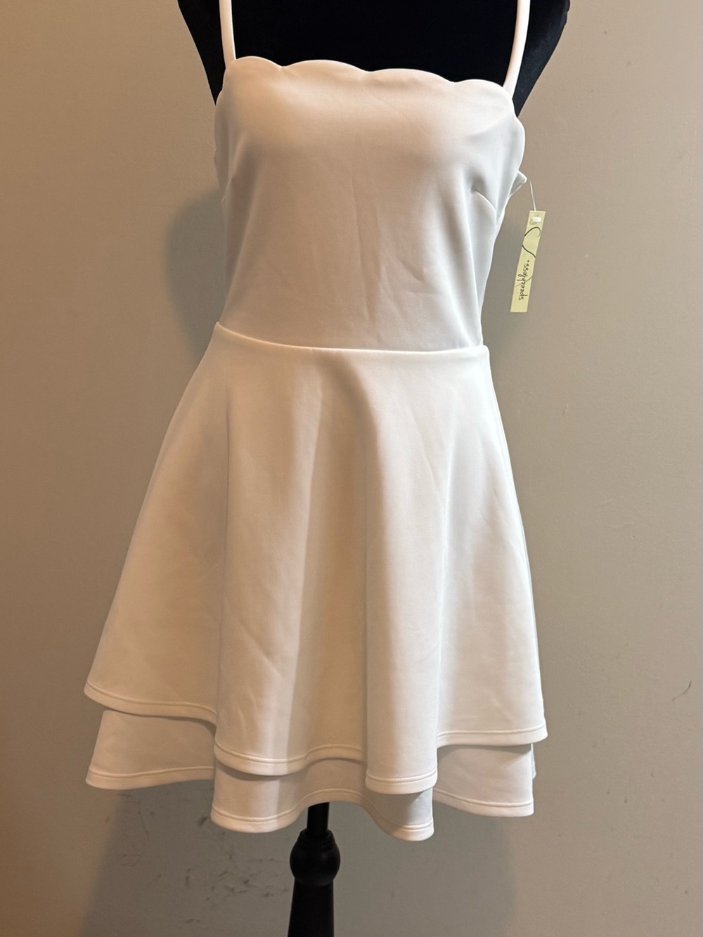 Speechless White Scalloped Neck Spaghetti Strap Dress